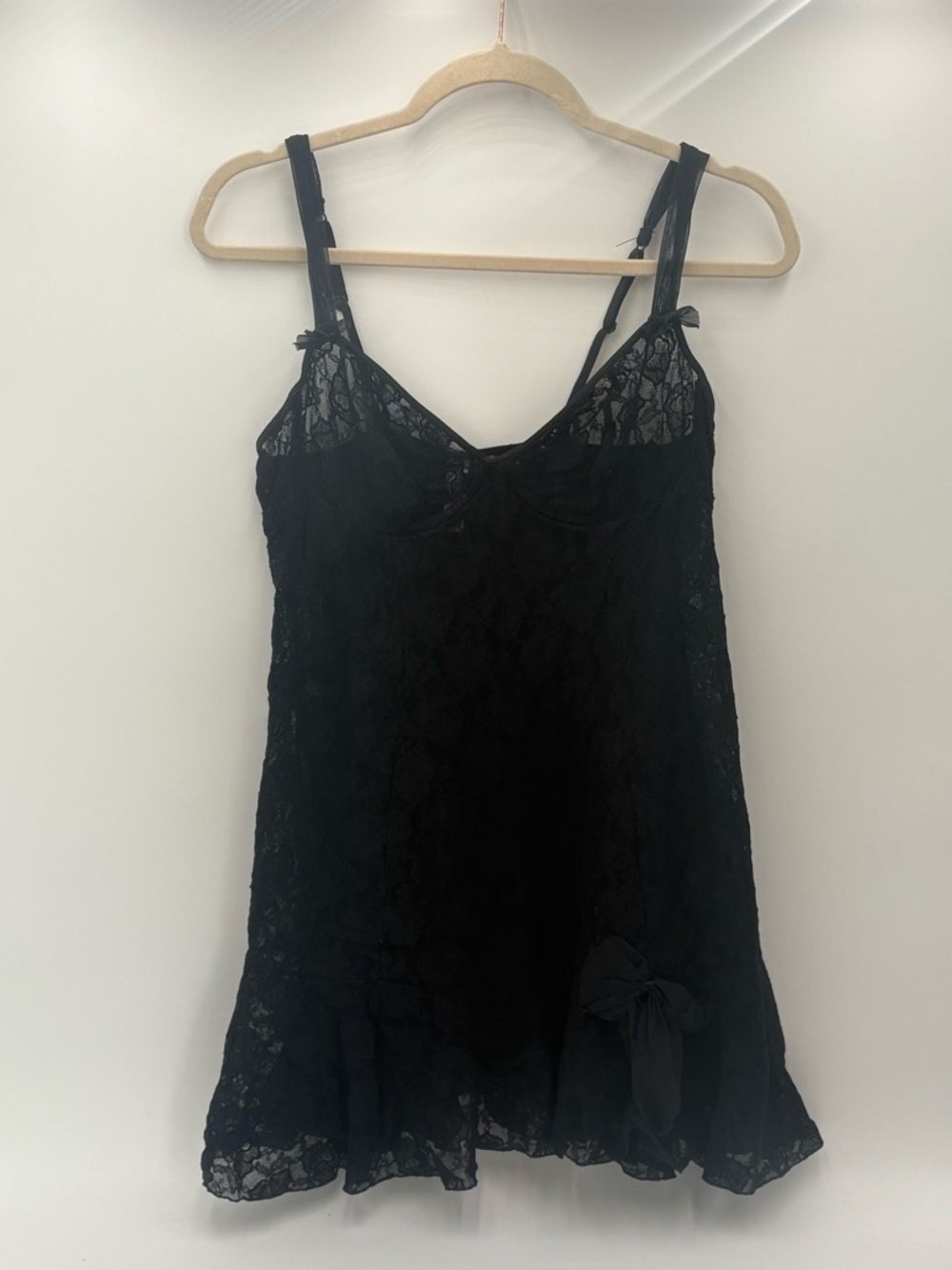 Inner Secrets Black Lace Bow Babydoll Chemise Underwire XL